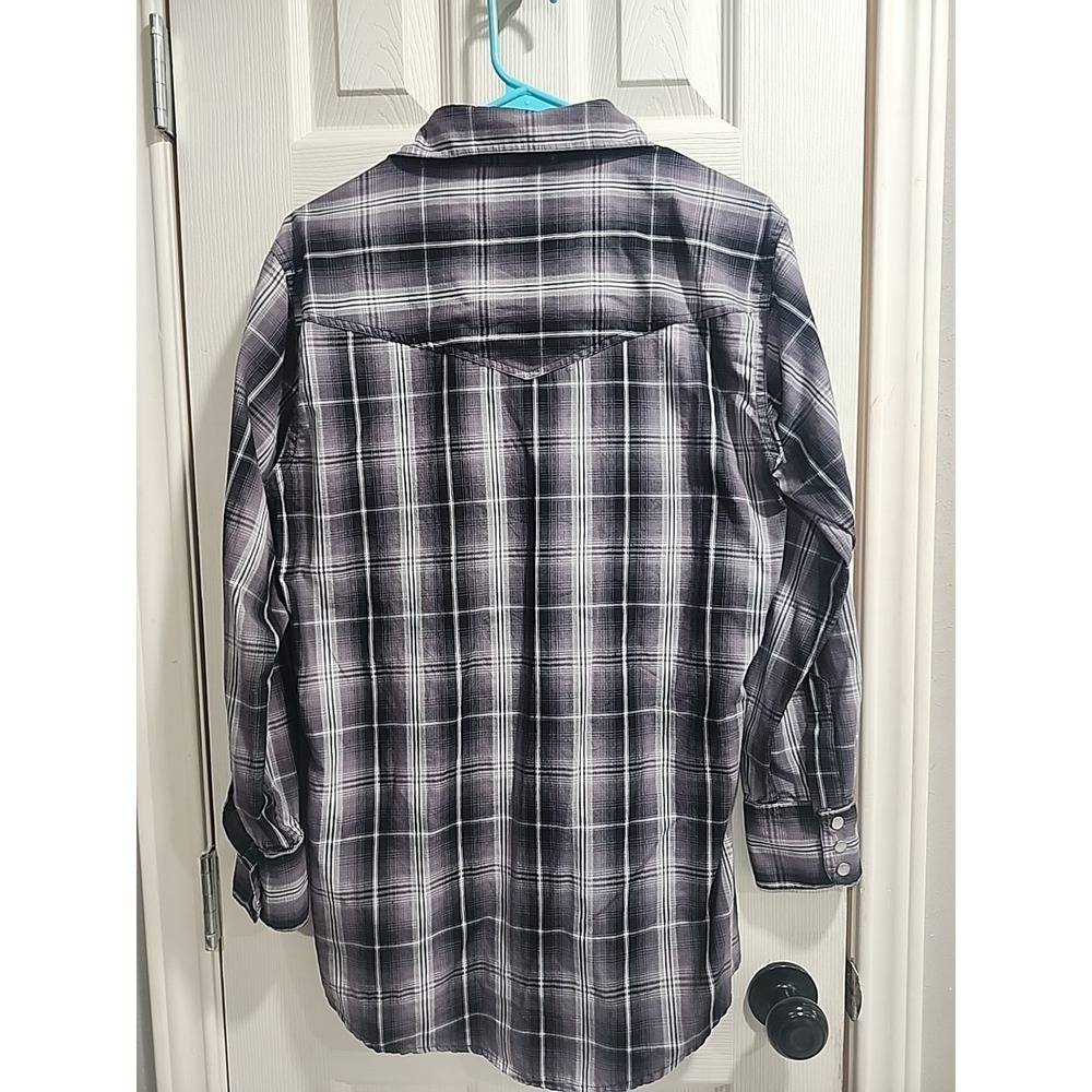 High Noon Pearl Snap Western Shirt Men's S Black Gray Plaid Rodeo Cowboy - Picture 11 of 15